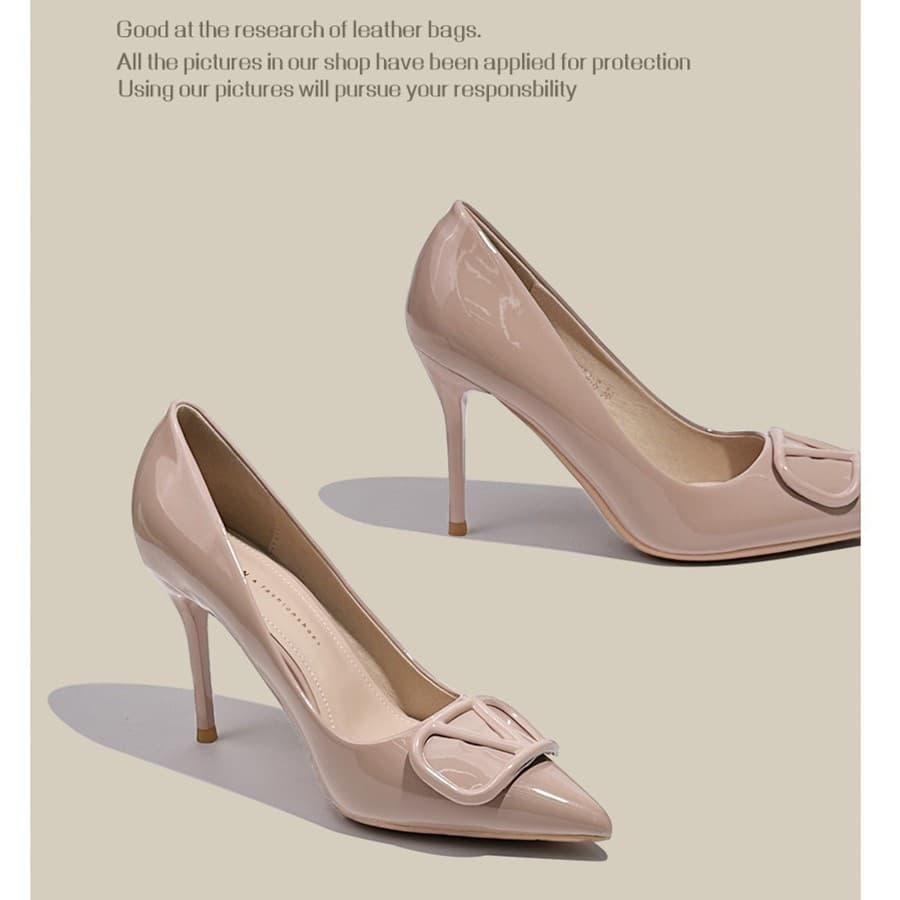 918-192A Temperament Easiest for Match V-Buckle Pointed Toe Stiletto High Heels for Women 2024 New Patent Leather 9cm