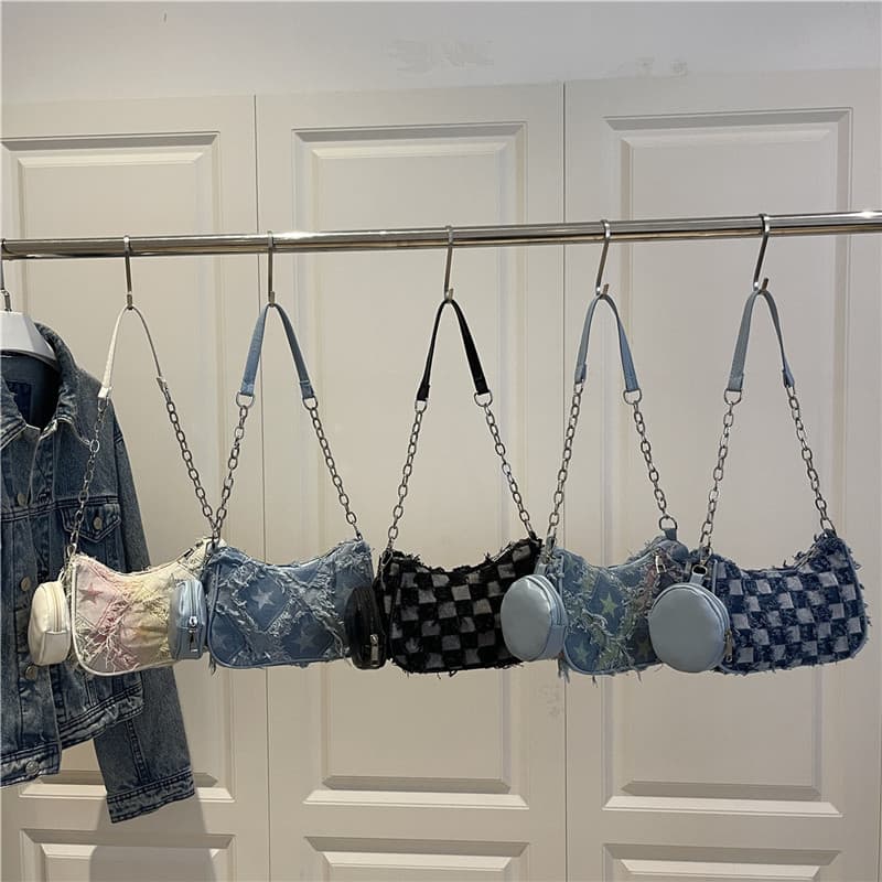 New trendy design personalized denim bag for women Korean style fashion simple commuting armpit bag shoulder bag