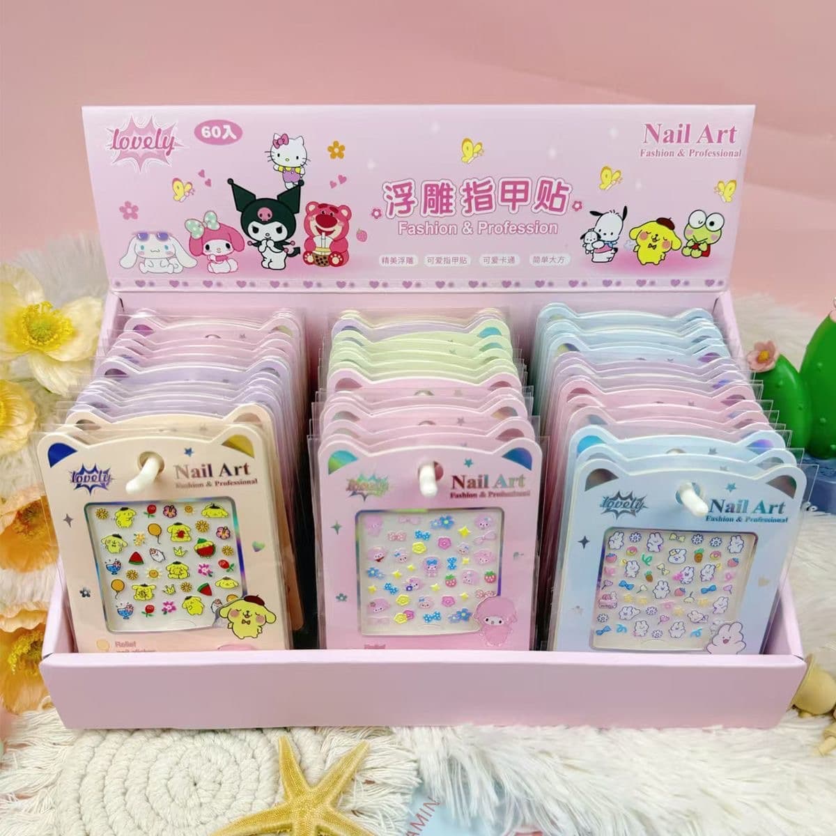 3D Cartoon Children's Embossed Nail Stickers Waterproof Nail Wraps DIY Removable UV Embossed Stickers for Adults