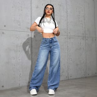 WOMENJEANS European and American Export Cross-Border Denim Bestseller Loose Straight Leg Slimming Wide Leg Women's Jeans