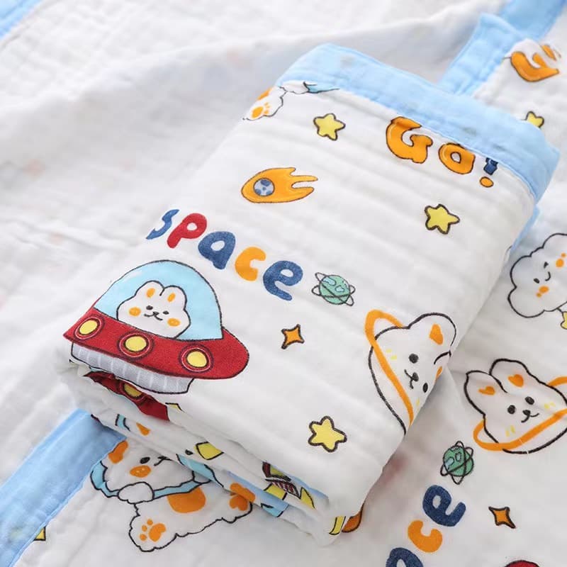 6-layer high-density edged children's quilt, gauze printed, infant bath towel blanket, baby swaddle small quilt