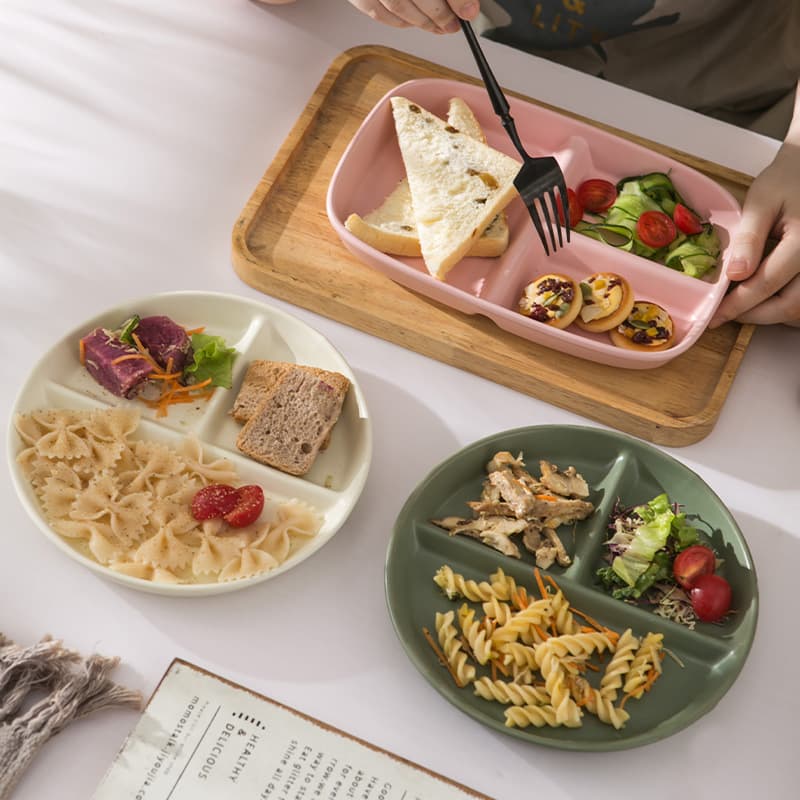 Divided Plate Breakfast Plate Children's Sectioned Plate Ceramic Tableware Home Use Adult 211 Weight Loss Plate -2
