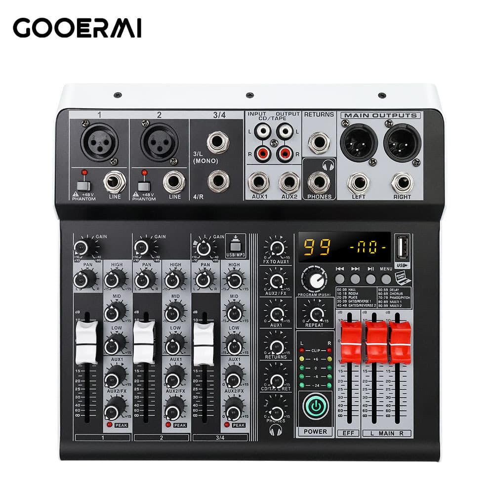 Kt4 Cross-Border Compact 4-Channel Mixer White Sound Card with USB Bluetooth DSP Effects Small Audio Mixer