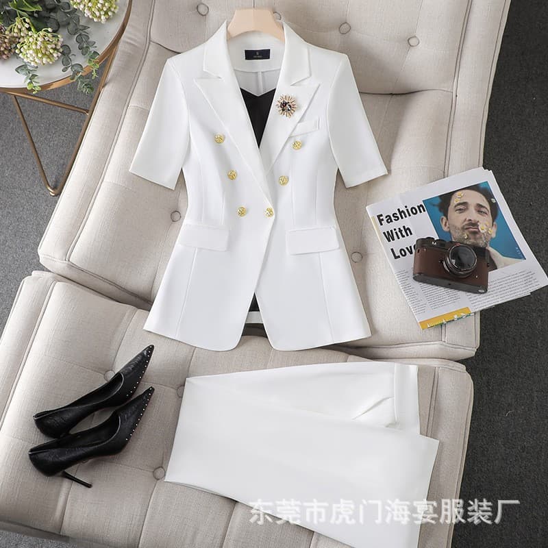 Pink Women's Suit Set Summer Thin Beauty Salon Workwear Professional High-End Short-Sleeve Blazer
