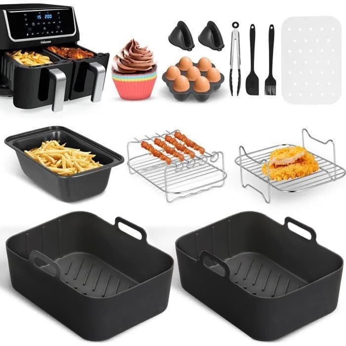 Ninja AF400/AF500 Air Fryer Accessory Set: Silicone Inner Pot, Grill Rack, Steamer Rack, Silicone Baking Pan, Baking Bowl
