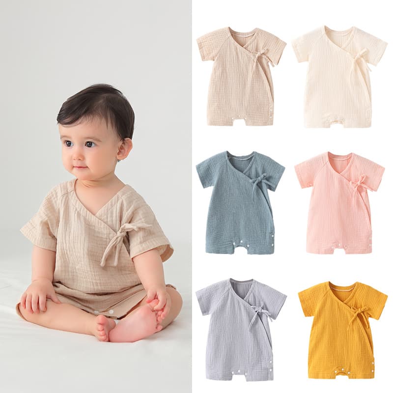 Baby jumpsuit, thin spring and autumn male and female baby pajamas, cotton gauze newborn bag, monk suit