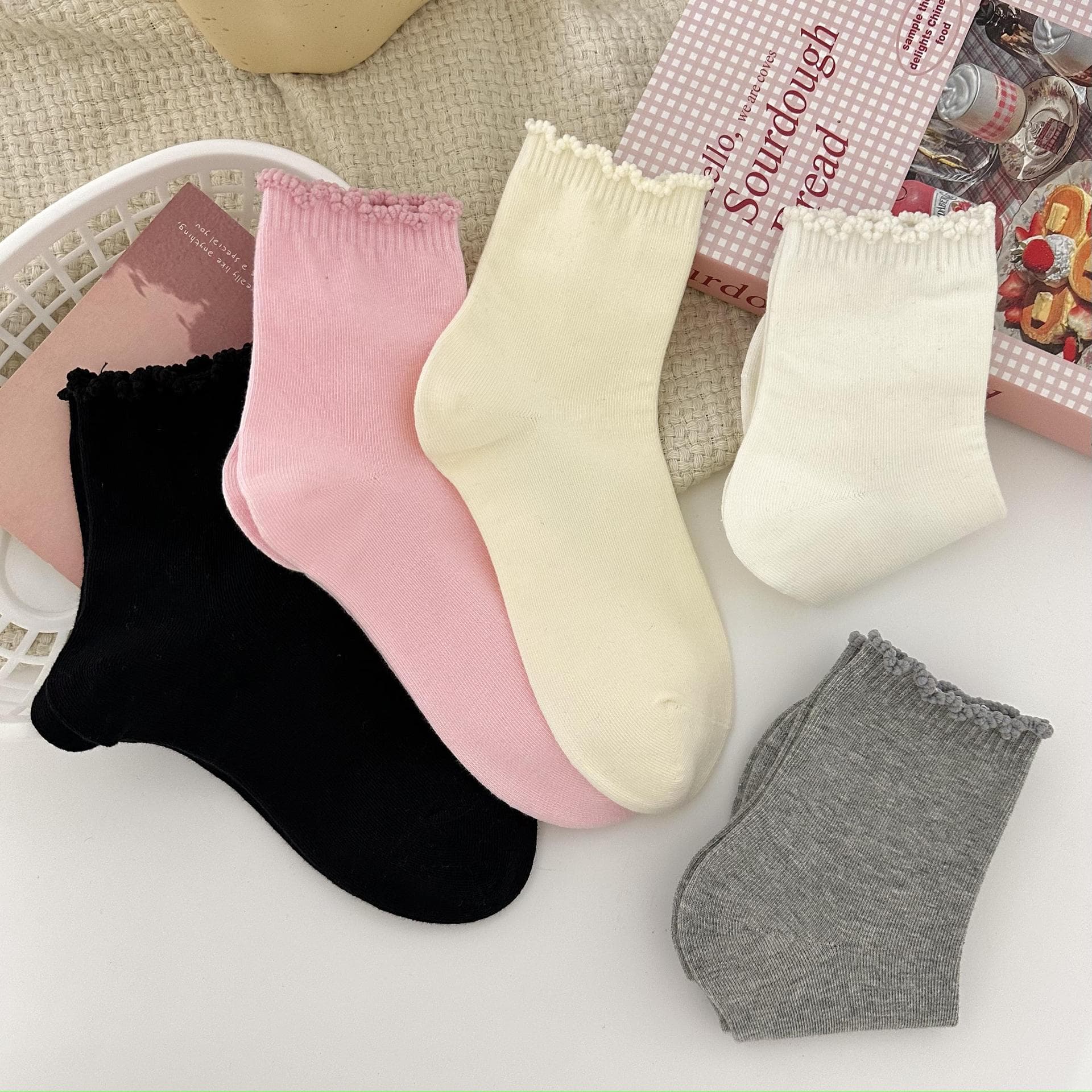 Spring and Summer Fashion Socks Women's Short Socks Lace Cute Boat Socks Ear All-match Moon Women's Socks Cotton Ins Trendy