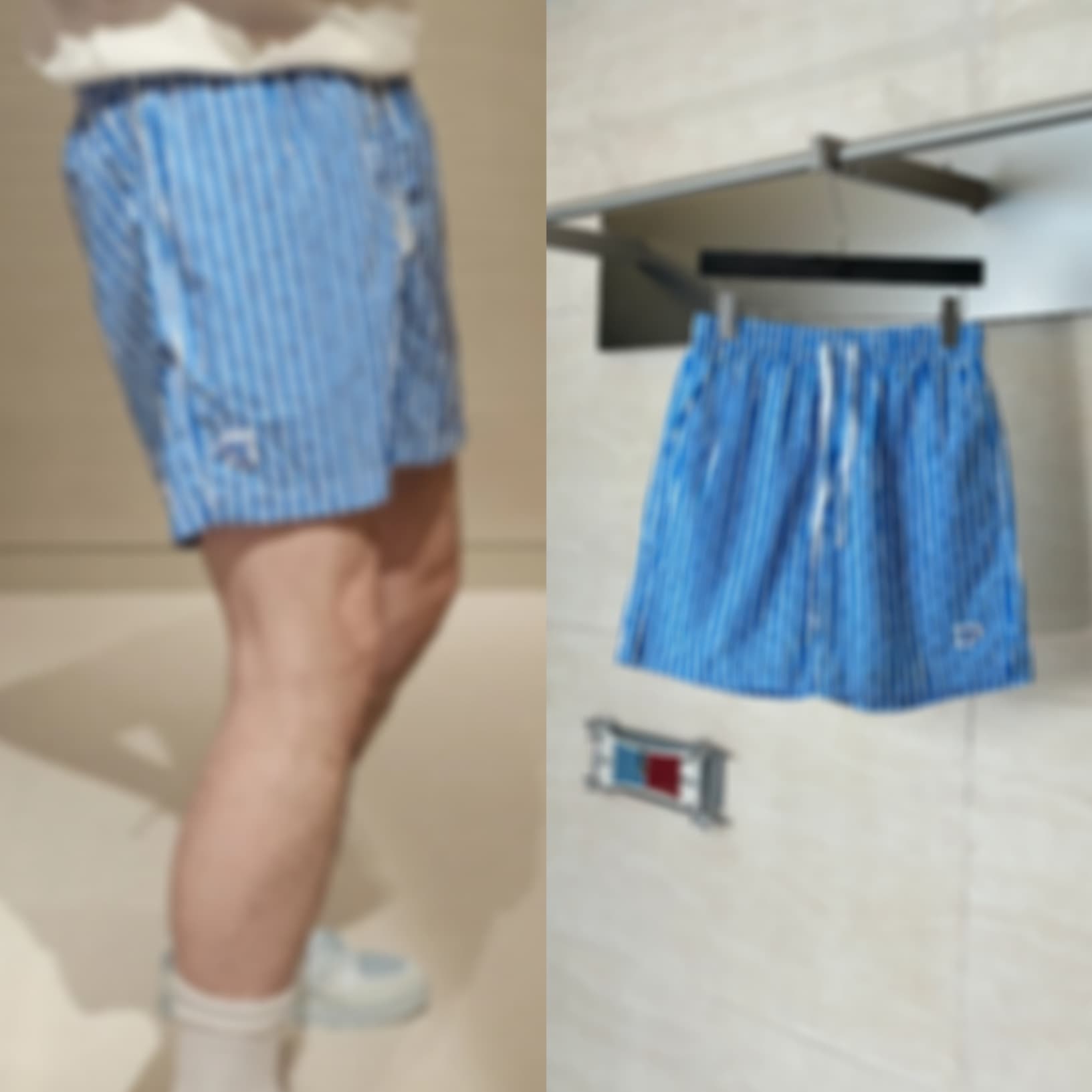 High-quality in-stock LV shorts SS26 summer new dark pattern Monogram blue and white stripe casual shorts