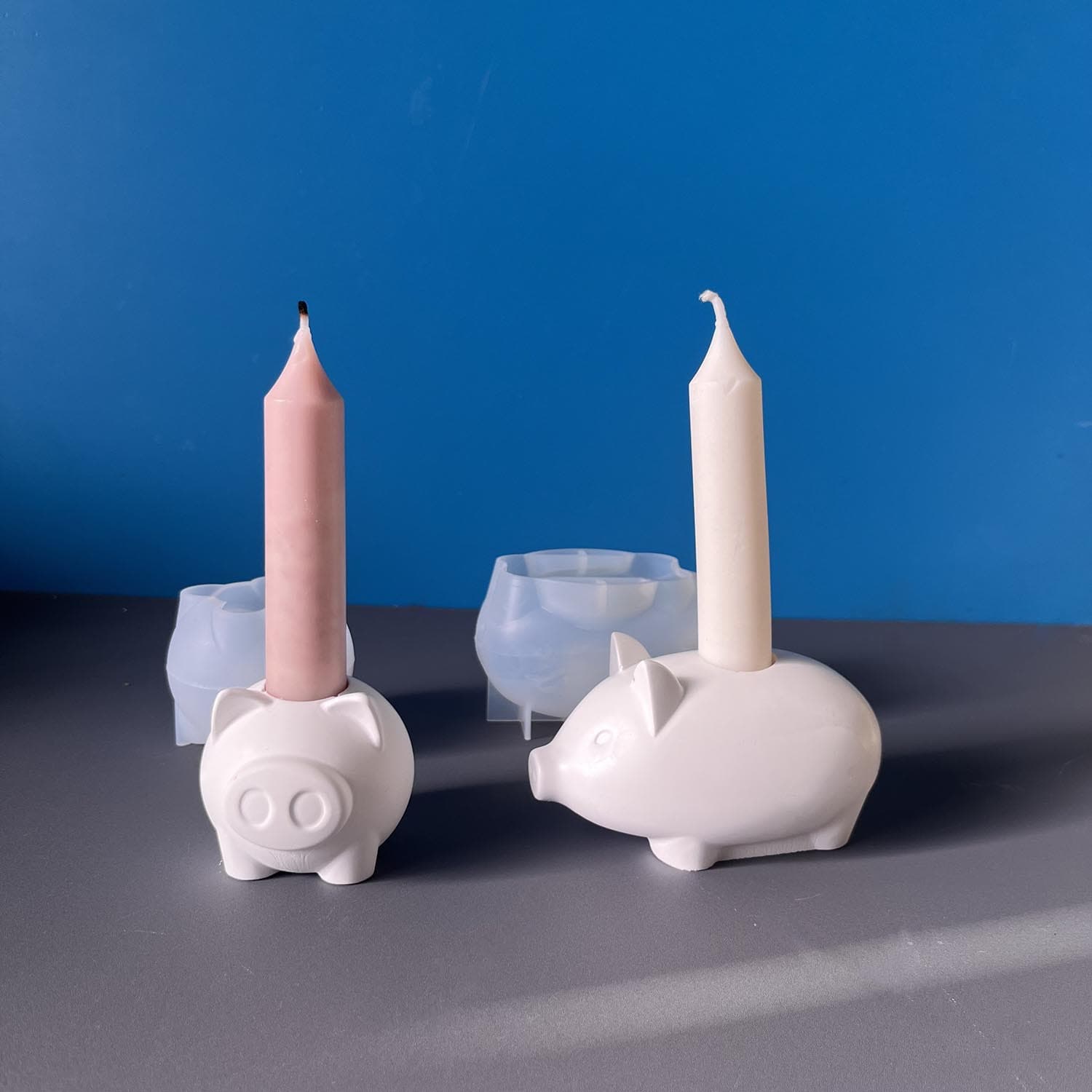 New Year piggy three-dimensional 3D candle holder silicone mold long candlestick holder gypsum glue mold