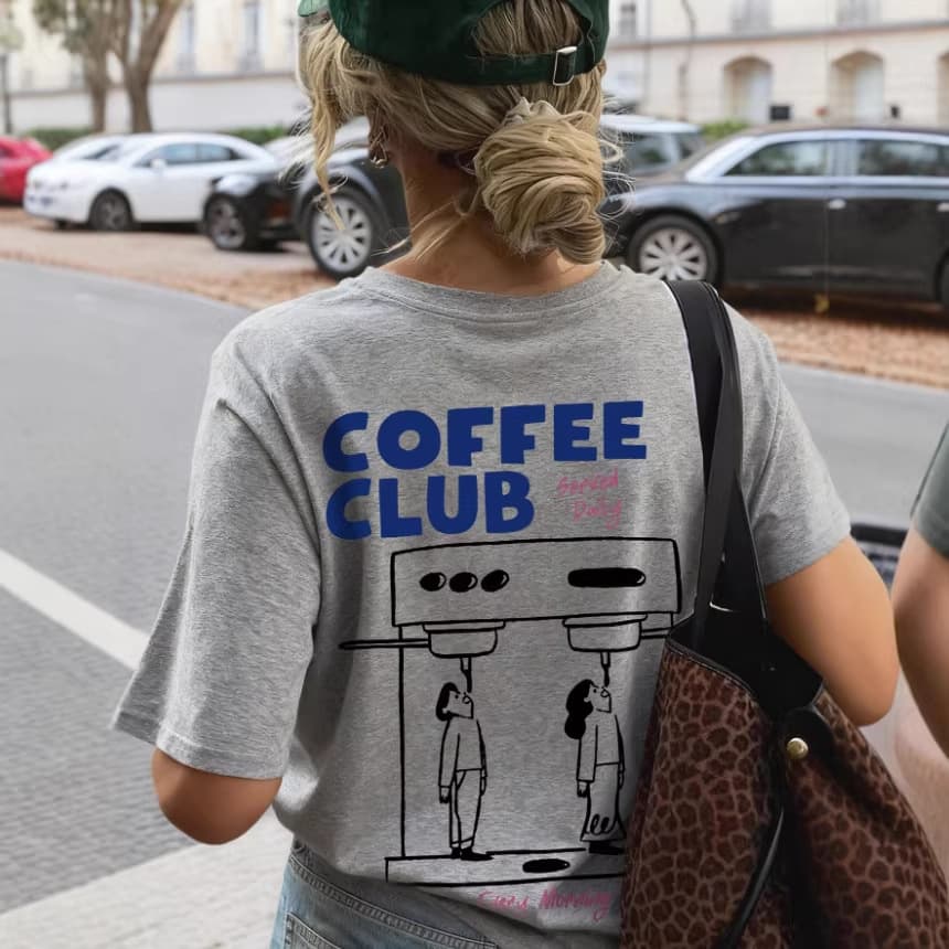 Independent Station Foreign Trade Coffee Club European and American Style Coffee Club Retro Hot Selling Loose Pure Cotton T-Shirt