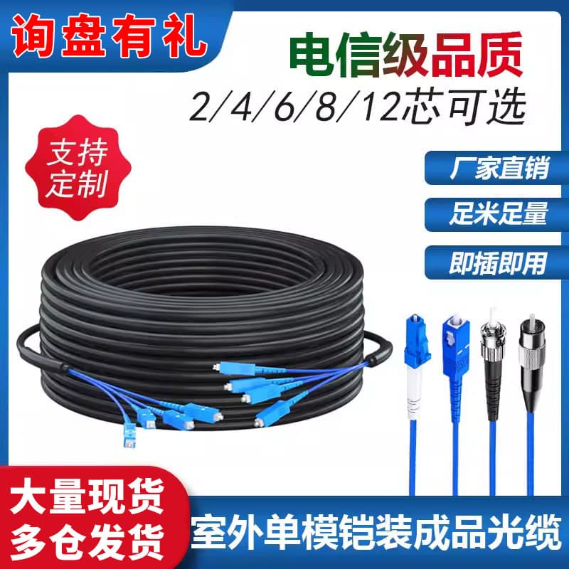 Outdoor Pre-terminated Armored Fiber Optic Cable 2 Core 4 Core 6 Core 8 Core 12 Core Aerial Fusion-Free Outdoor Fiber Optic Cable SC/LC