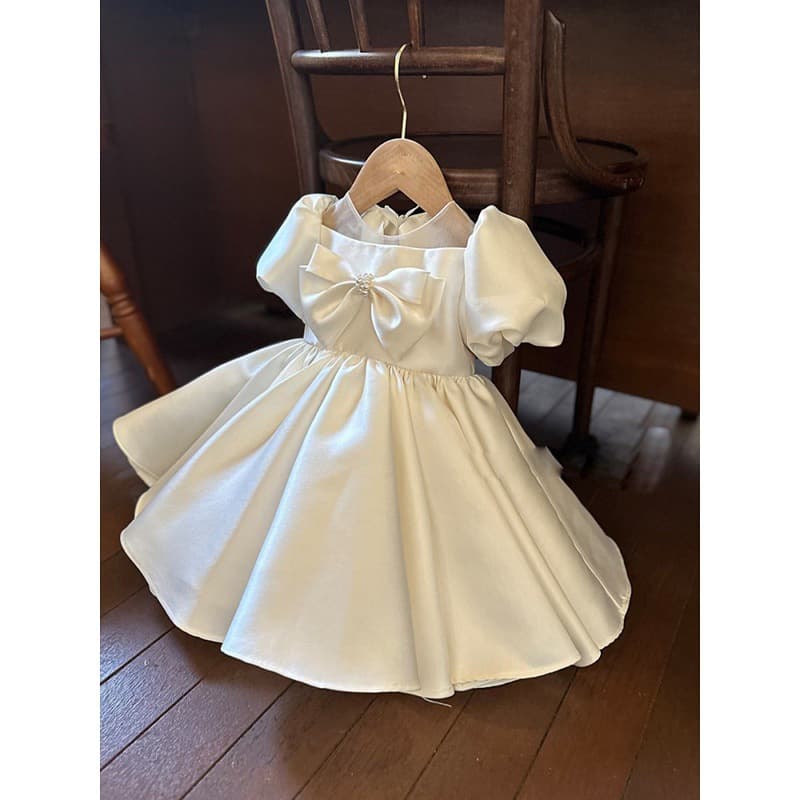 Girl's First Birthday Ceremony Dress, High-End Stylish Princess Dress, Satin Tutu Skirt, 100-Day Photo Shoot Dress