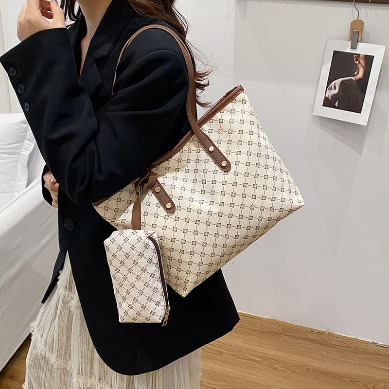 Commuting Large-Capacity Mother-Daughter Bag 2026 New Korean Style Shoulder Bag Plaid Print Tote Bag High-End Handbag