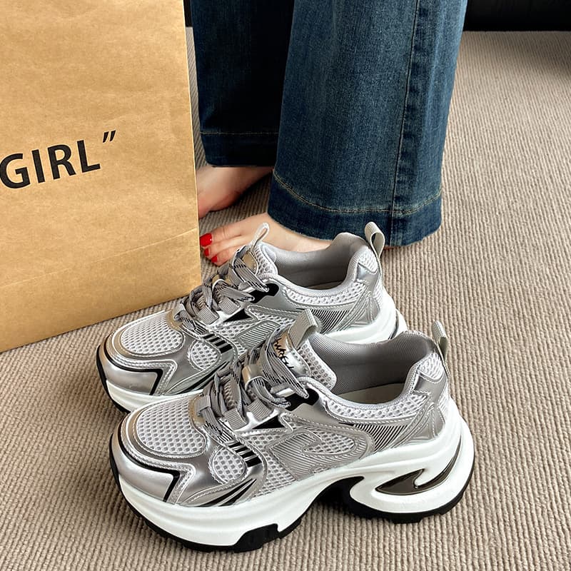 Thick-soled Dad Sneakers for Women 2026 Summer New Trendy Breathable Mesh Casual Sports Shoes