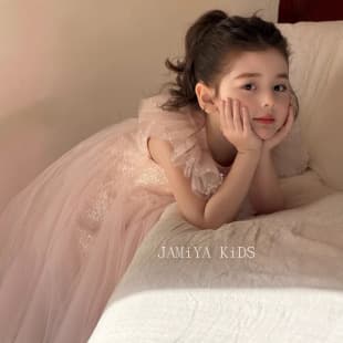 Girls Summer Dress 2026 New Sweet Birthday Gown Kids Princess Dress Sequins Rich Style Pink