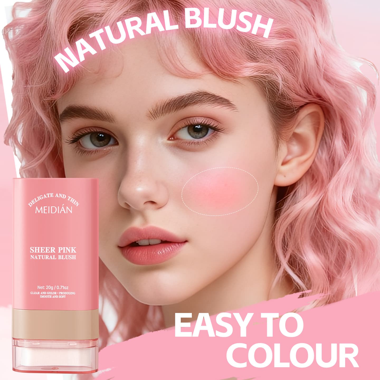 Cross-border MEIDIAN Matte Blush Cream 20g, Nude Color Trio, Waterproof, Smudge-Proof, English Version, Daily Makeup