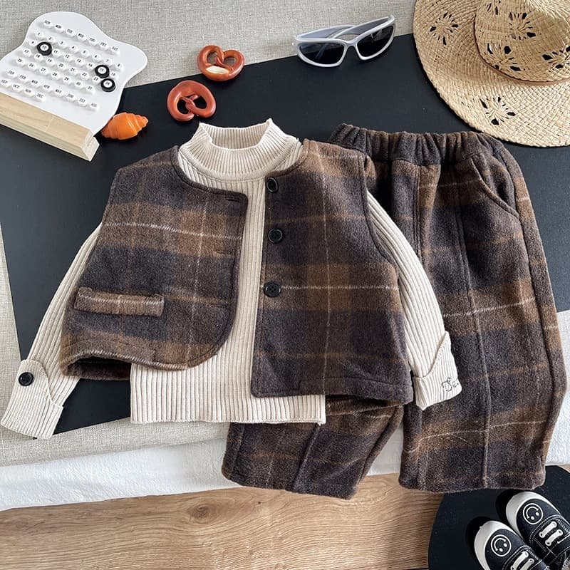3-Piece Trendy Set 2026 Baby Sweater 5 Boys Autumn Outfit Irregular New Style Handsome Spring Autumn Brown