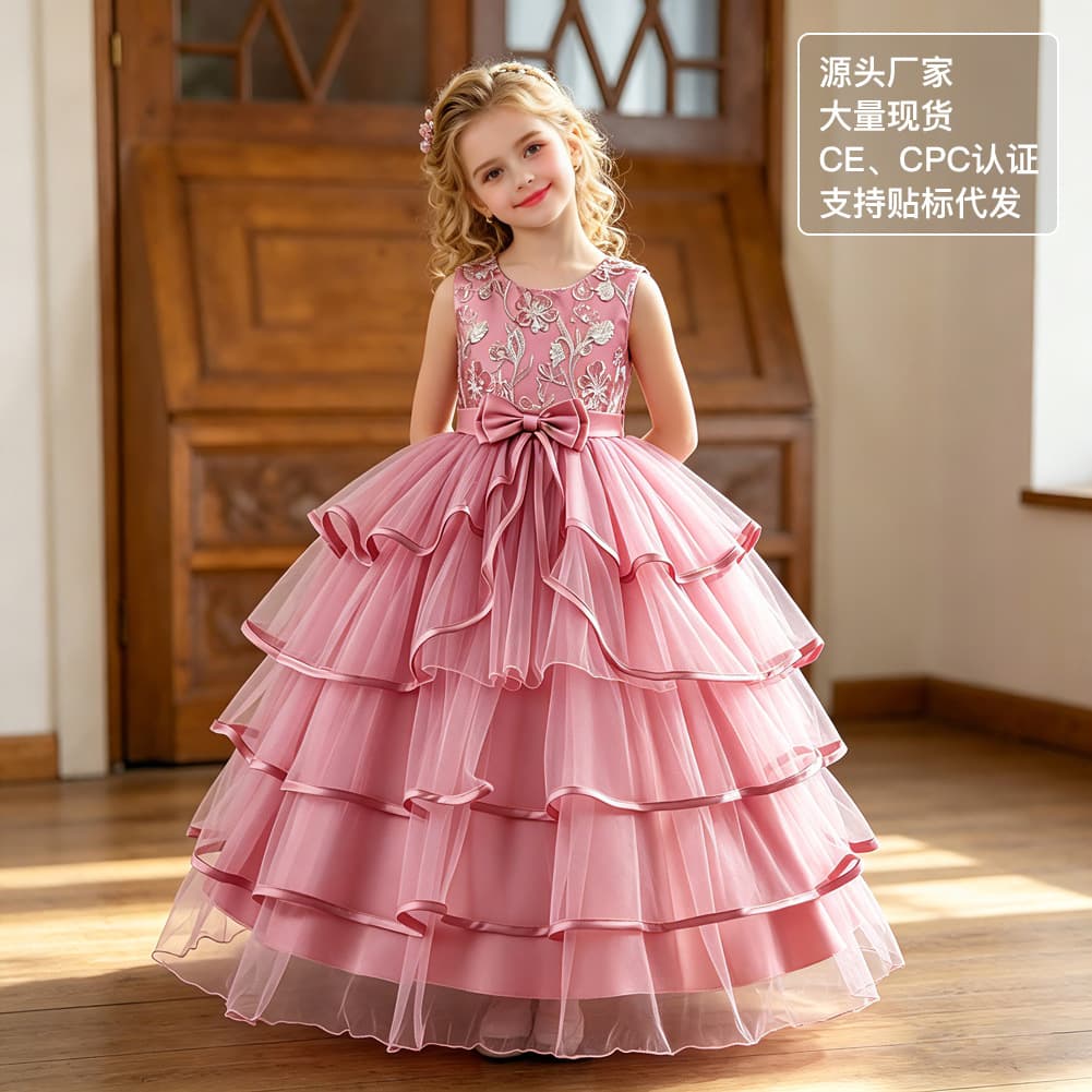 CPC CE Certified New Export Girls Princess Dress Tulle Tutu Wedding Flower Girl Embroidered