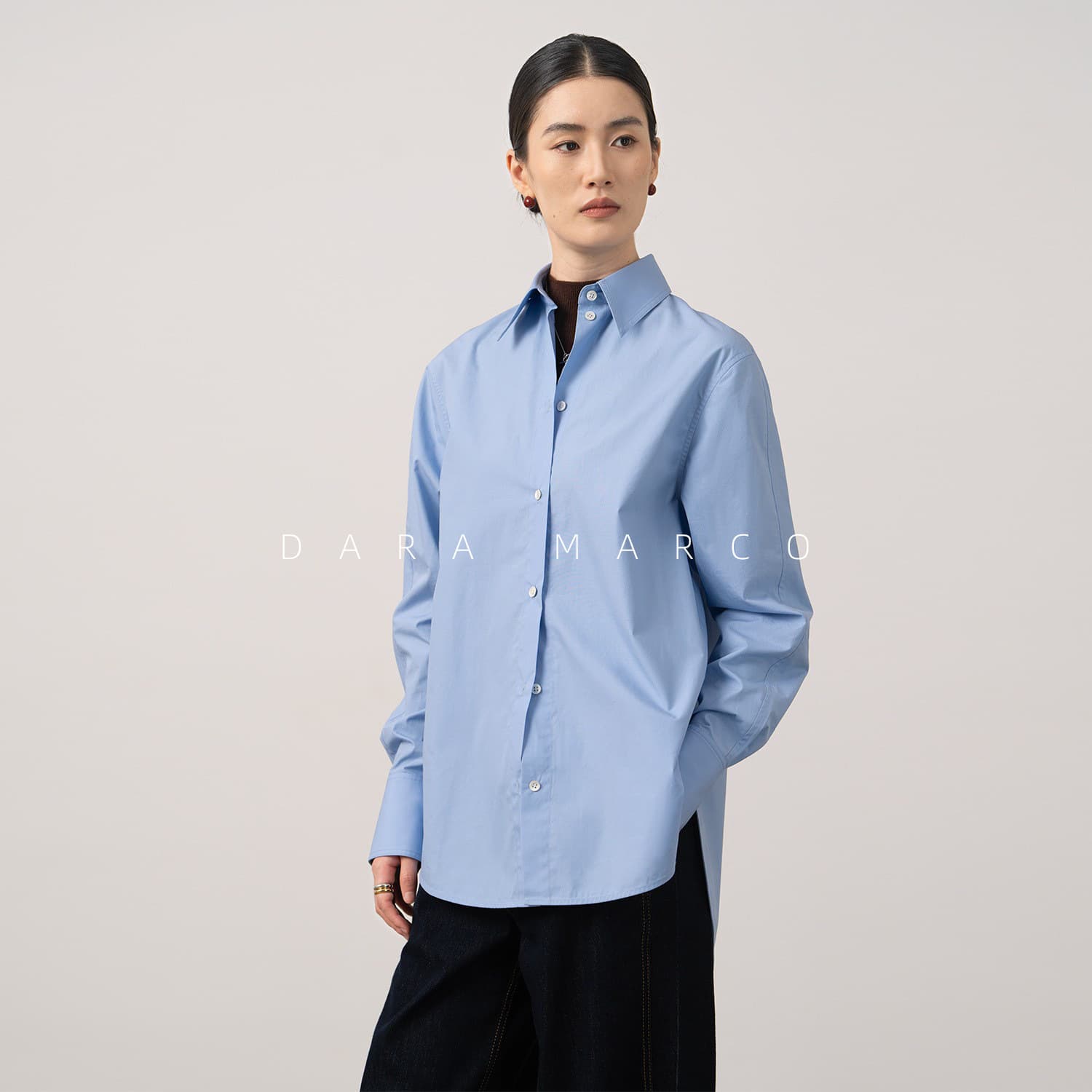 On the counter 2.9K/anti-wrinkle crisp/TOT straight loose version poplin high count pure cotton shirt top women's long sleeves