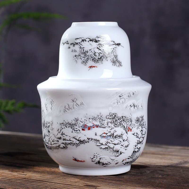 Jiulouge Jingdezhen Blue and White Porcelain Wine Warmer Set, Traditional Chinese Home Heating Pot for Liquor, Antique-style Alcohol Vessel Kit
