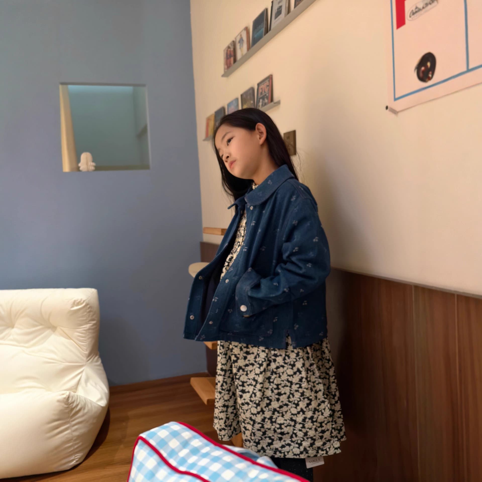 2025 AW Autumn/Winter New Kids' Wear, Cherry Jacquard, Denim Quilted Jacket