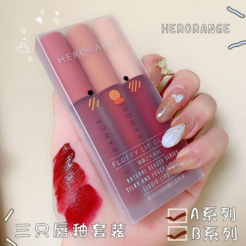 HERORANGE~ Three Lip Glaze Gift Box Set, Flattering for Pale Skin, Student-Friendly, Drop Shipping, Matte Finish