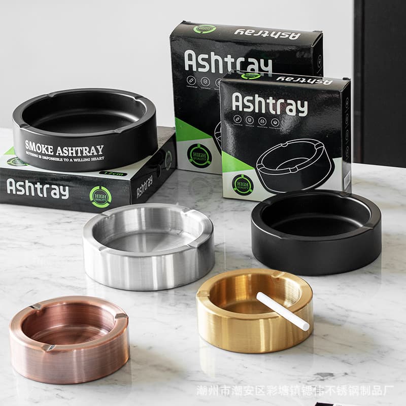 Siwei Stainless Steel Flanged Thickened Ashtray, Practical Style for Home Restaurant Hotel Outdoor Use