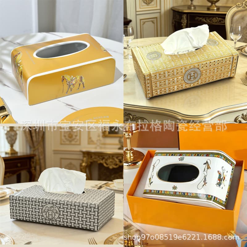European ceramic tissue box high-end retro napkin box tissue box ktv model room home living room coffee table decoration