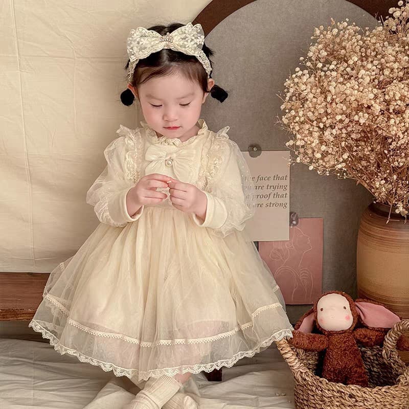Girls' New Autumn Princess Dress, Spring/Fall Baby First Birthday Party Gown, Kids' Long-Sleeve Tulle Dress