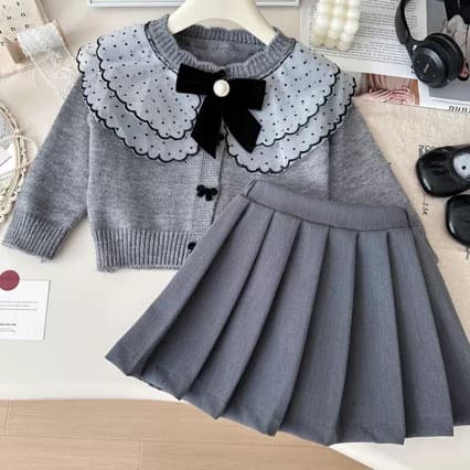 Girls' Fashionable Two-Piece Set Dress for Spring/Fall 2025 New Style, Kids' Autumn Wear, Children's Sweater and Pleated Skirt Set