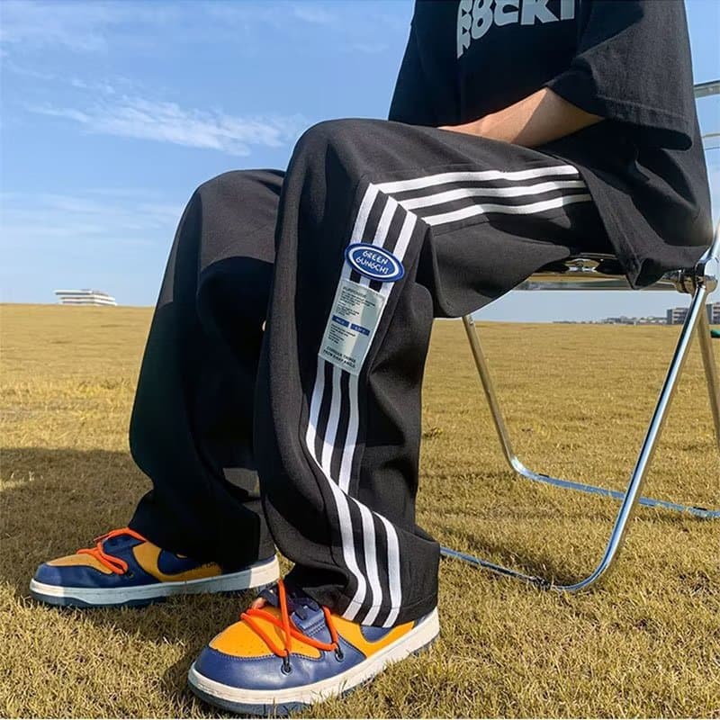 Summer Loose Straight Casual Fashion American Drawstring Jogger Pants for Men Ice Silk Fabric