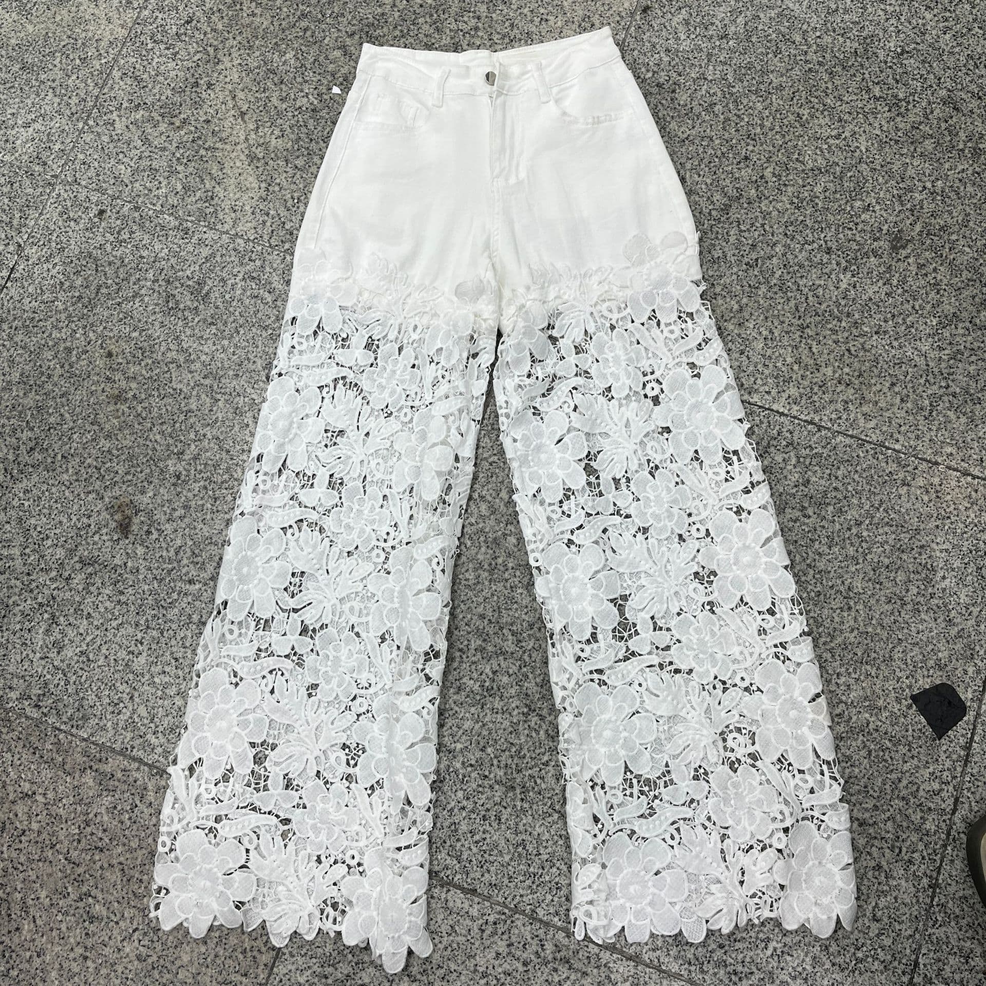 Amazon Cross-Border Trade Summer 2026 New Women's Lace Patchwork Jeans Loose High-Waist Slimming Pants