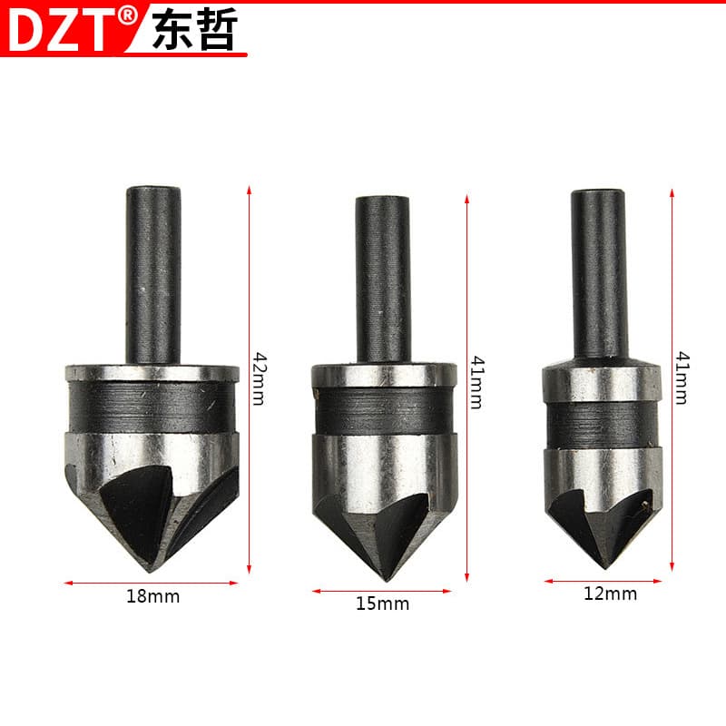 Multifunctional Hexagonal Round Handle 90-Degree 5-Flute Chamfering Tool Countersink Drill Woodworking Hole Opener Carbon Steel Hardware Tool