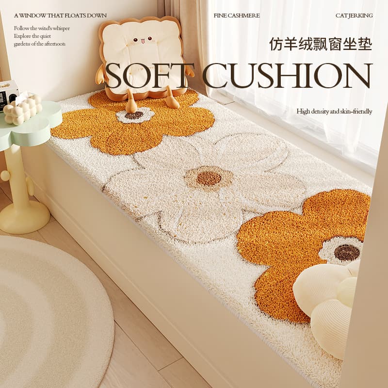 Cream style bay window cushion, bedroom bedside rug, plush all-season simple windowsill balcony carpet thickened seat cushion.