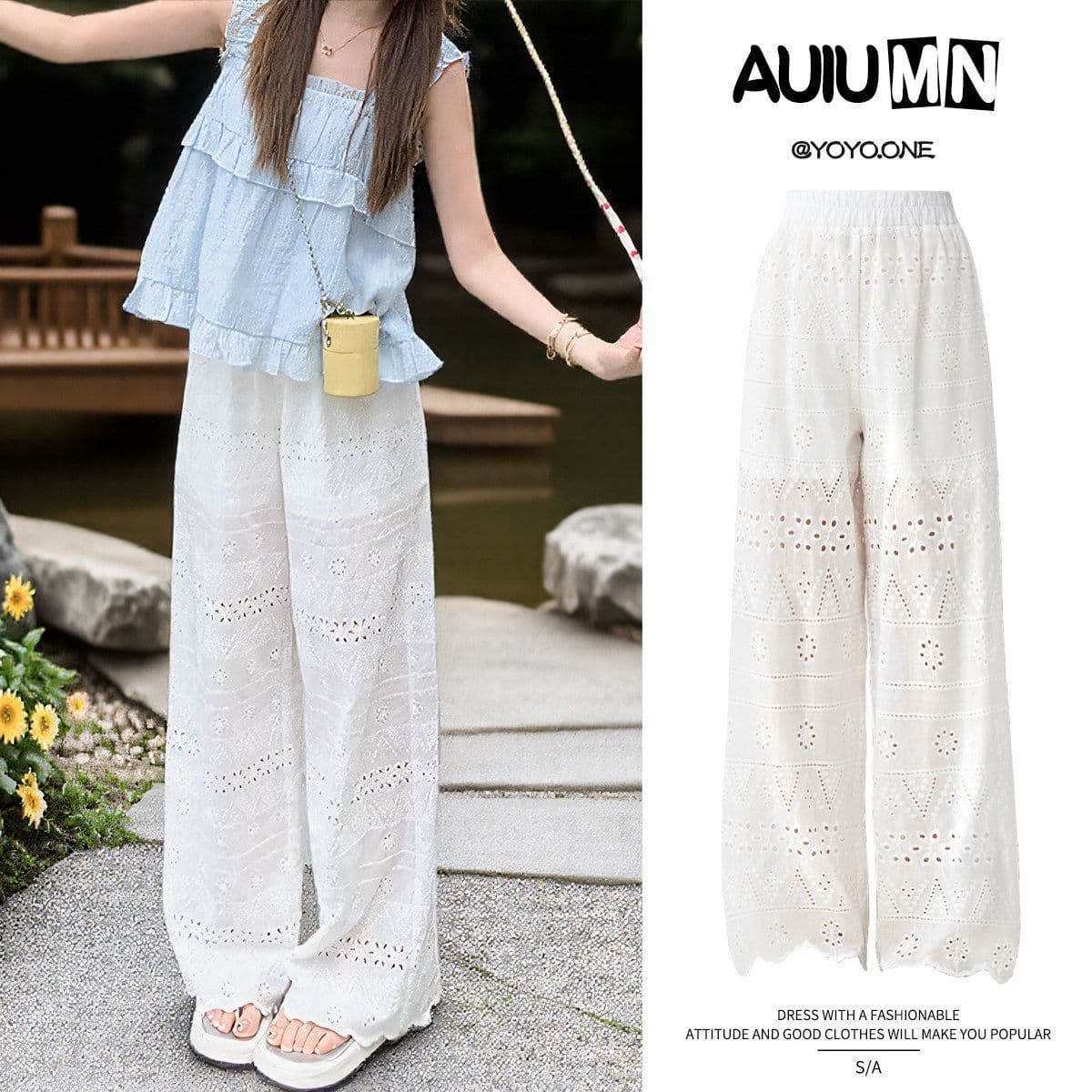 Original fabric#Girls' wide-leg pants summer thin section 2026 new children's summer white pants hollow casual