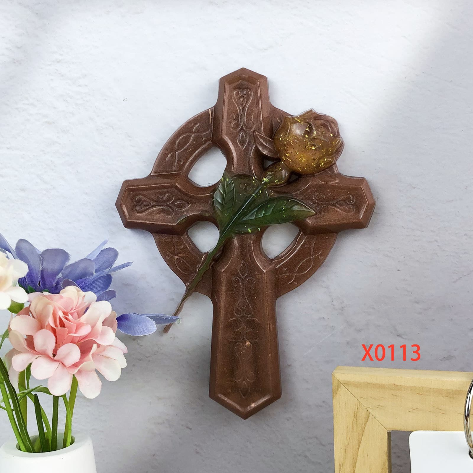 X0113 Rose Cross Wall Decor Mold, Wall Hanging DIY Silicone Mold
