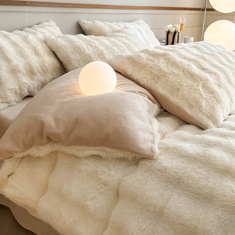 [Cross-border Bestseller] Luxury Tuscan Fur Big Bubble Rabbit Hair Milk Velvet 4-Piece Bedding Set