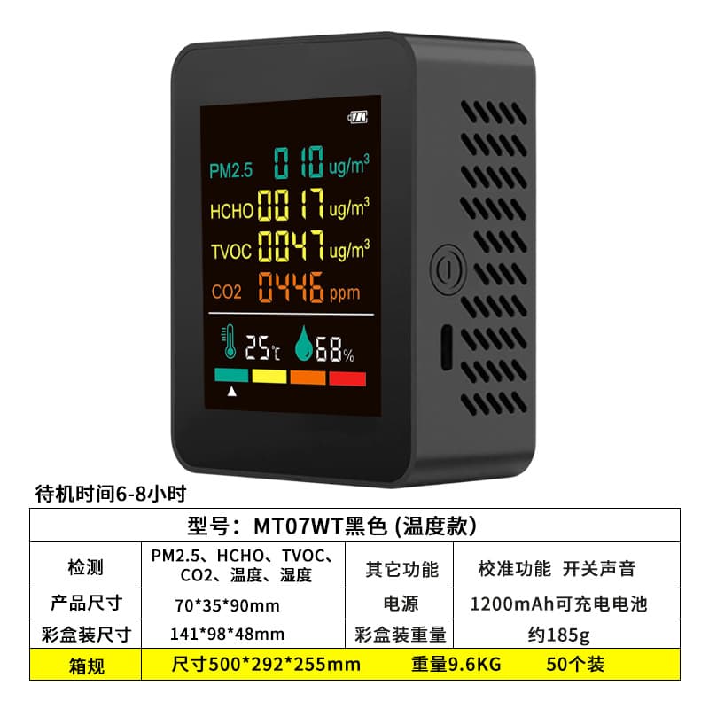 In Stock 3-in-1 6-in-1 CO2 Detector PM2.5 PM1.0 Formaldehyde TVOC Temperature Humidity CO2 Monitor