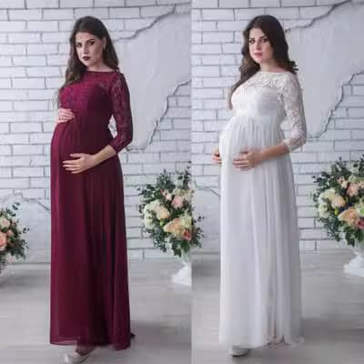 New Arrival Hot Selling European and American Sexy Lace Patch Chiffon Floor-Length Maternity Dress