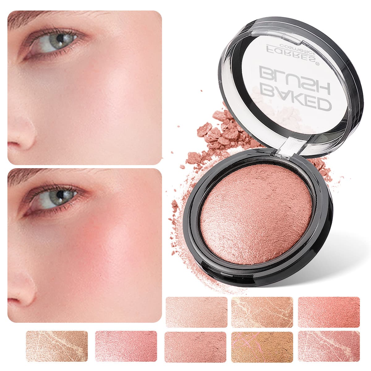 Baked Blush with Fine Powder, Unique Process, High Saturation Color, Long-Lasting Makeup, Suitable for Daily, Stage, and Evening Wear