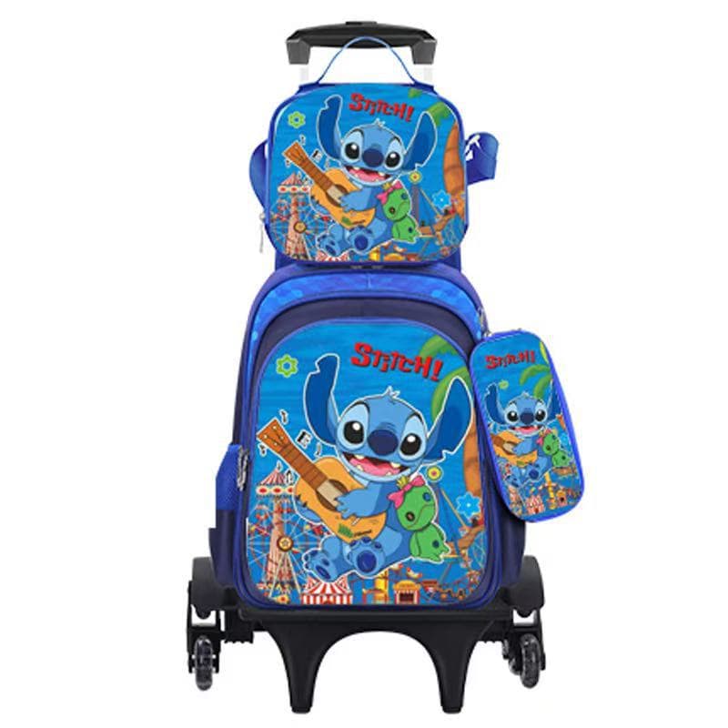 New three-piece set of children's trolley schoolbags for primary school students grade 2-6 cartoon schoolbags EVA leather meal bags and pencil bags