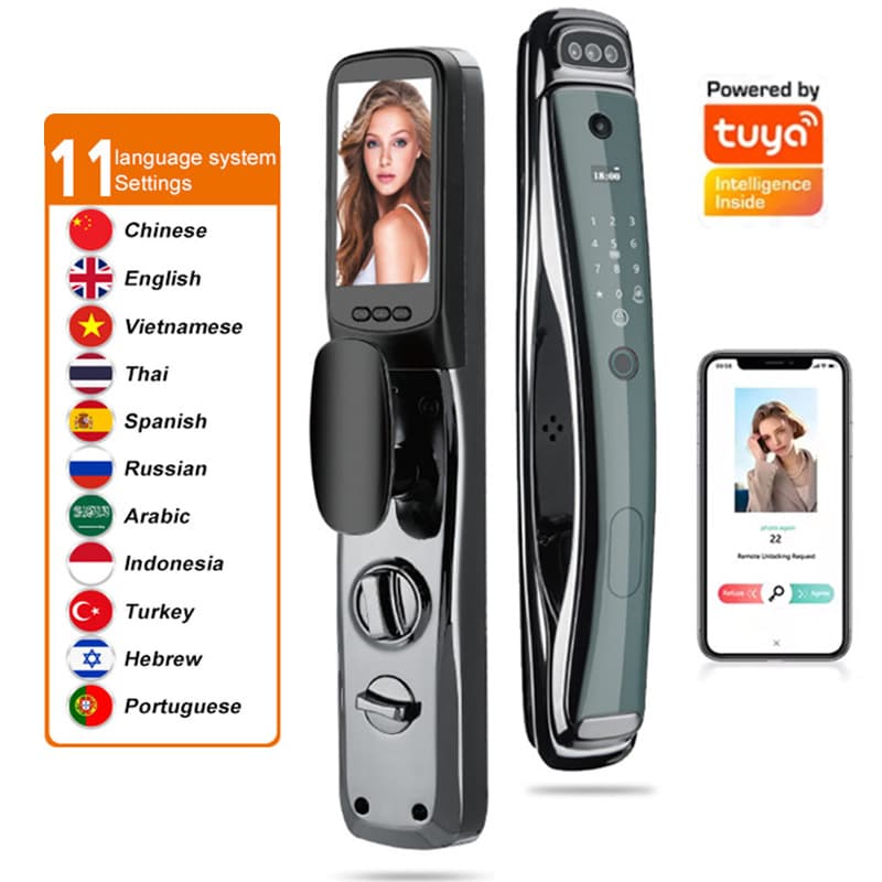 Cross-border Tuya Smart Lock Multi-language Settings Fingerprint Lock Home Automatic Door Face Recognition Lock Wooden Door Password Lock