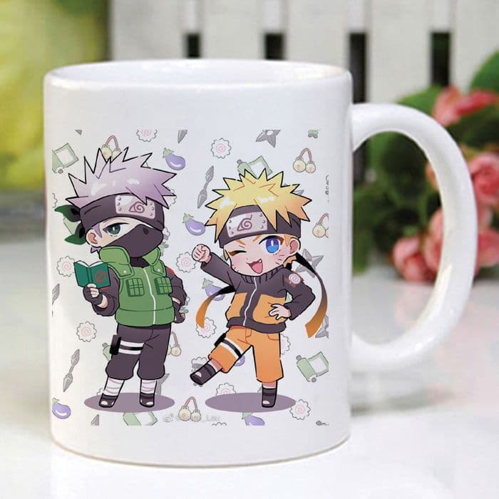 Naruto Shippuden Anime Ceramic Mug Q Version Cute Chiru Sasuke Kakashi Character Design Water Cup for Office Workers
