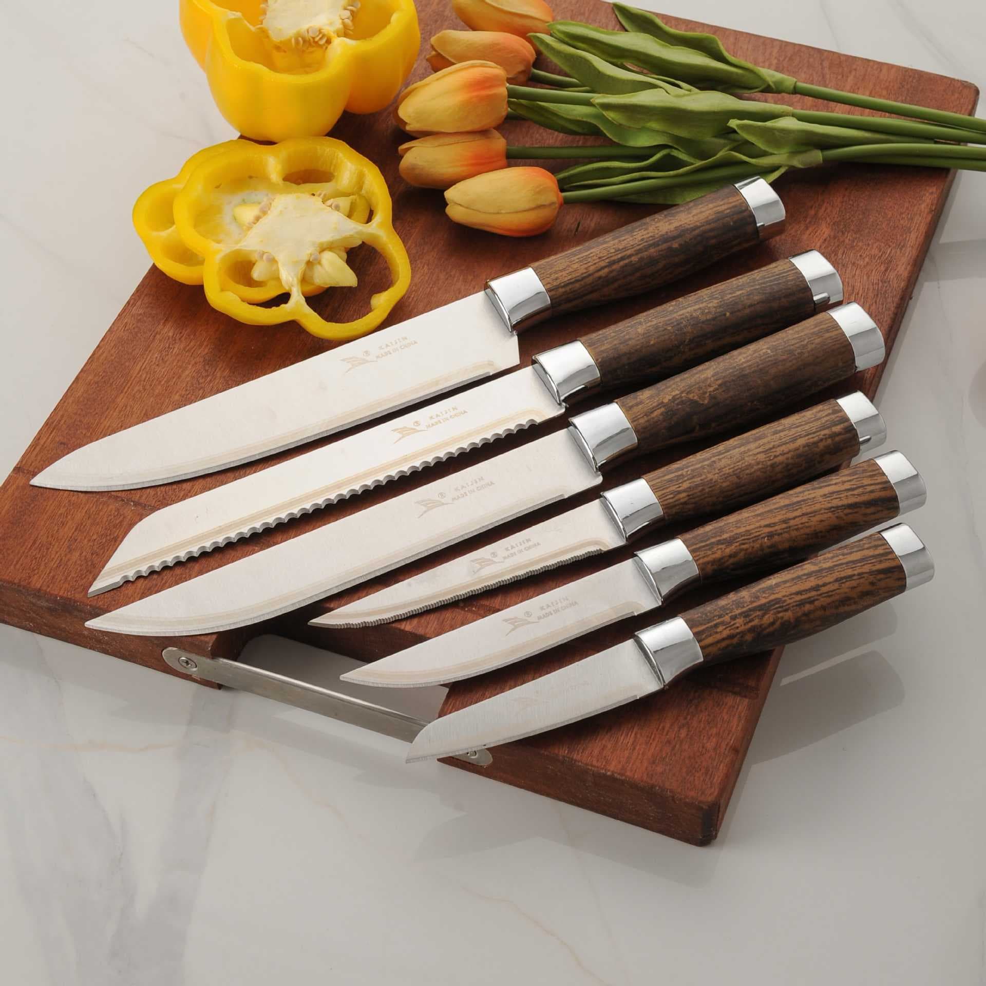 Wood Grain Double Electroplated Bread Knife, Meat Knife, Fruit Knife, Chef Knife, Steak Knife, Utility Knife for Kitchen