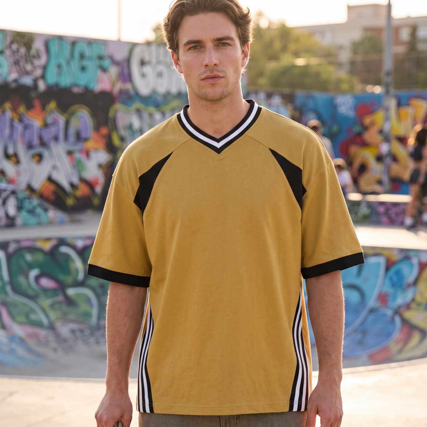 ETAI Men's Clothing | Loose Fit Street Sports Cotton Short Sleeve T-Shirt Men's Contrast Color V-Neck Raglan Sleeve Men's Short Sleeve