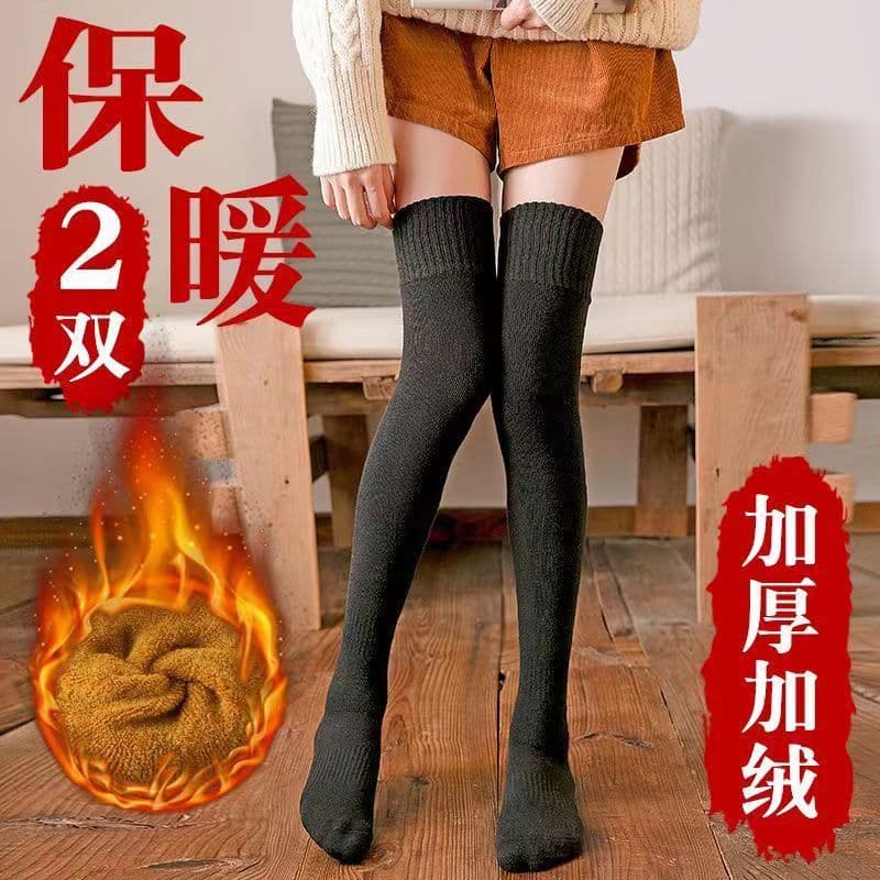Thickened warm over-knee socks for women thigh mid-calf high-calf fleece lined long socks ladies terry thick socks autumn winter Korean version.