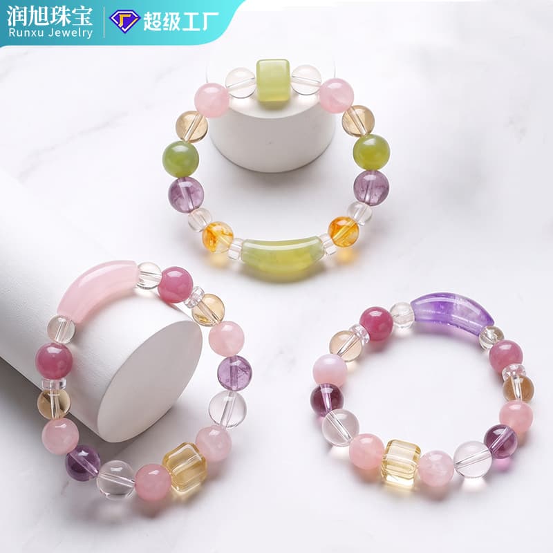 Natural crystal bracelet pink crystal amethyst curved tube multi-treasure bracelet women's fashion high-end crystal jewelry wholesale