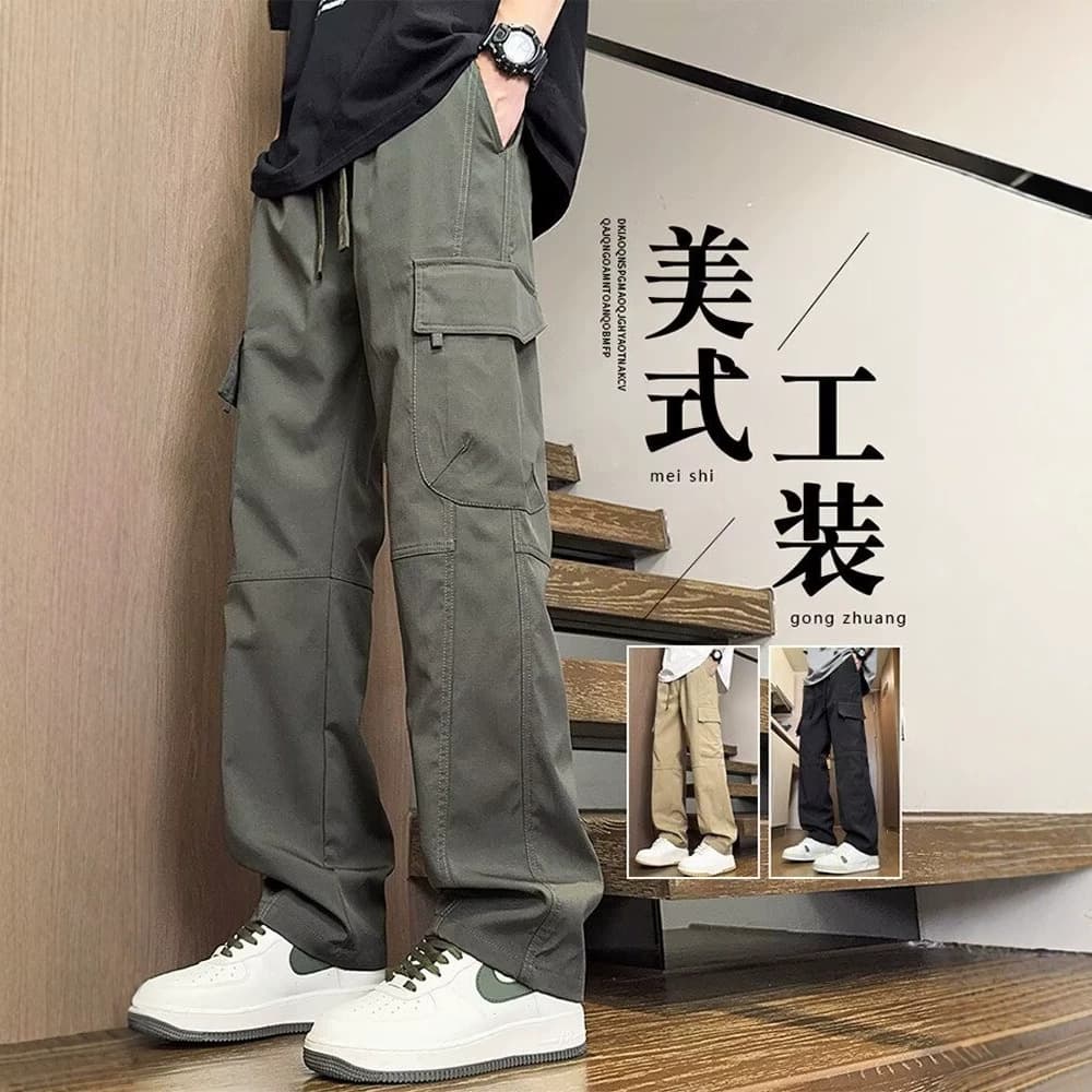 Summer overalls men's new loose straight paratrooper casual pants outdoor assault wear-resistant multi-pocket work pants