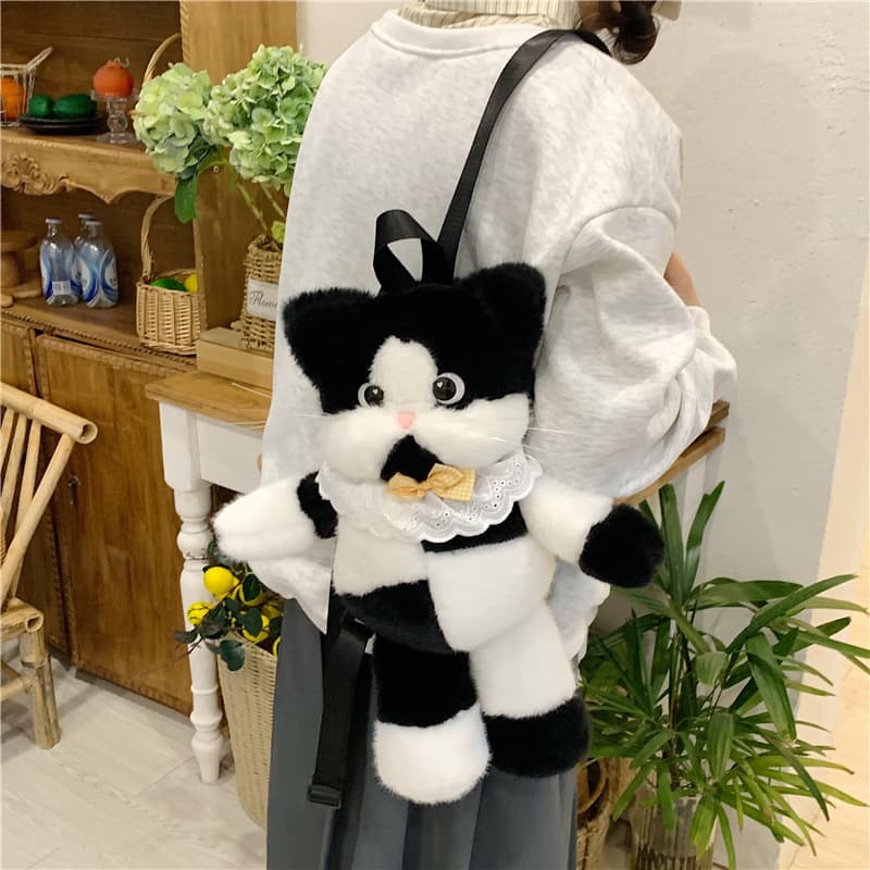 Calico Cat Plush Doll Backpack Cute Realistic Calico Cat Plush Backpack Cartoon Sweet Student Plush Bag for Women
