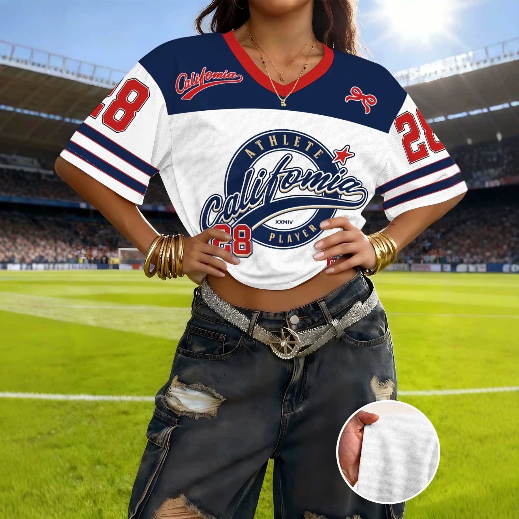 Cross-border Amazon rugby V-neck hot girl sports casual short-sleeved breathable sweat-absorbent needle eye fabric women's clothing